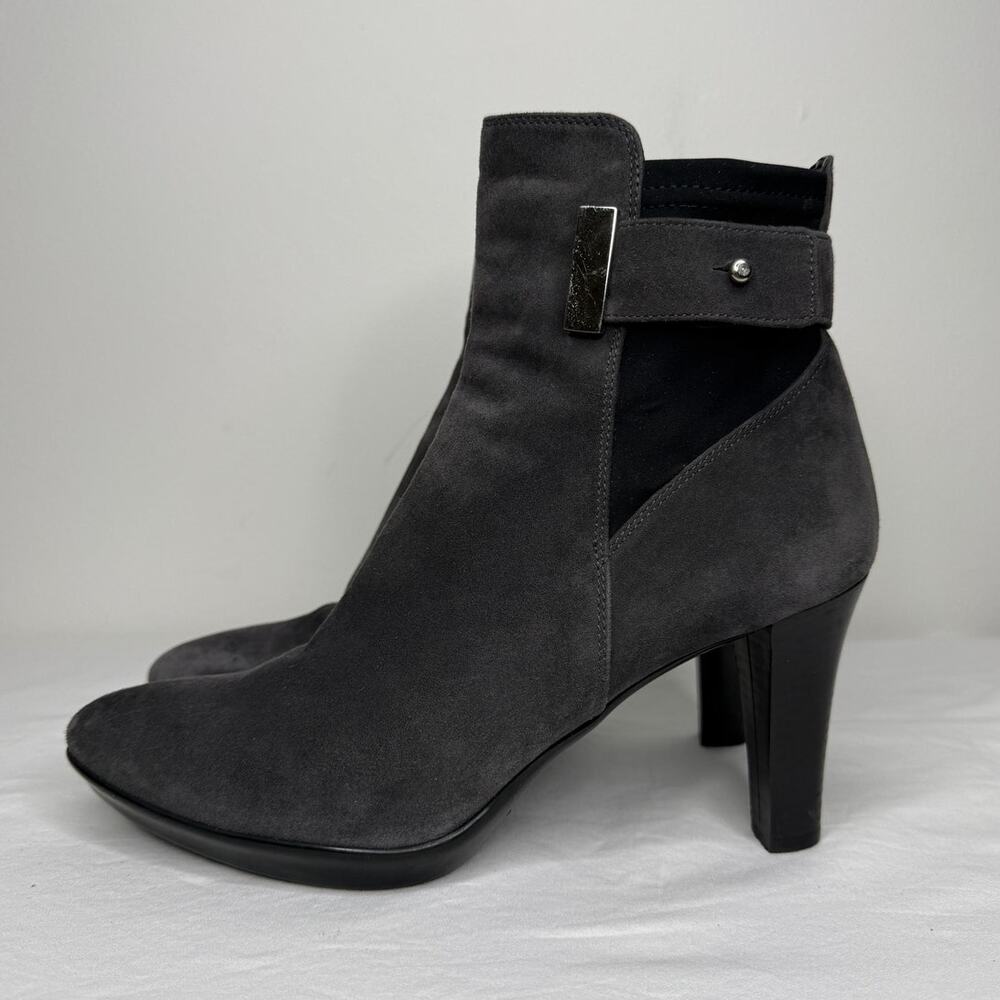 Aquatalia Gray Suede Ankle Booties Size 10 Weatherproof Italian Heel Boots